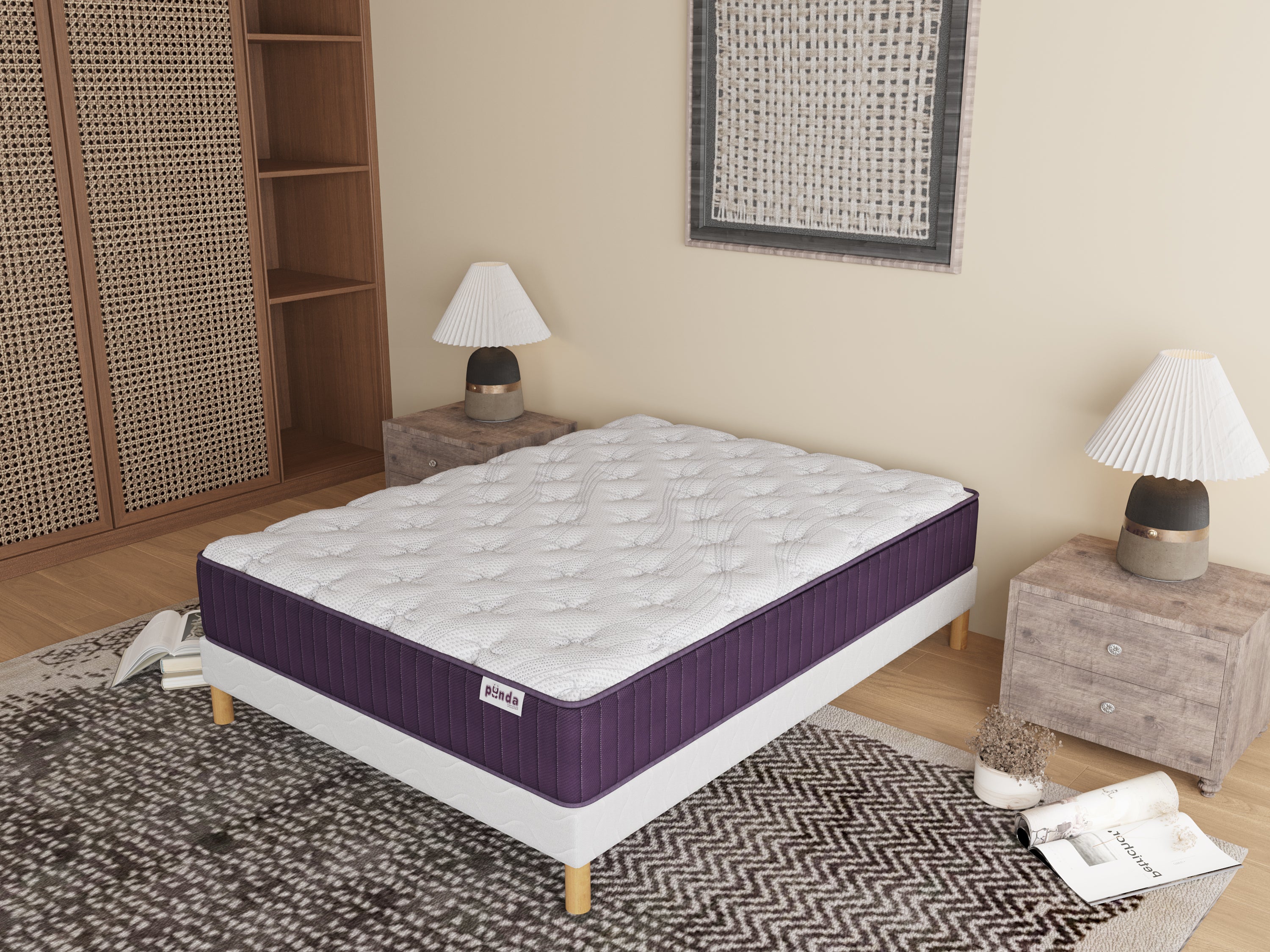 Ensemble PANDA PURPLE Sommier + Matelas Hauteur 32cm
